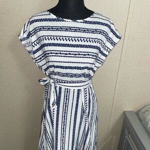 Navy and White Striped Midi Dress